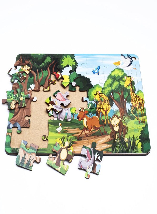 CRAFTICK 2 in 1 Aquariam and Jungle Animlas Wooden Jigsaw Puzzle for Kids-Set of 2 | 35-Piece Puzzles | Educational Toy for Cognitive Development | Puzzle for Motor Skills | Ages 3 and Up - Image 4